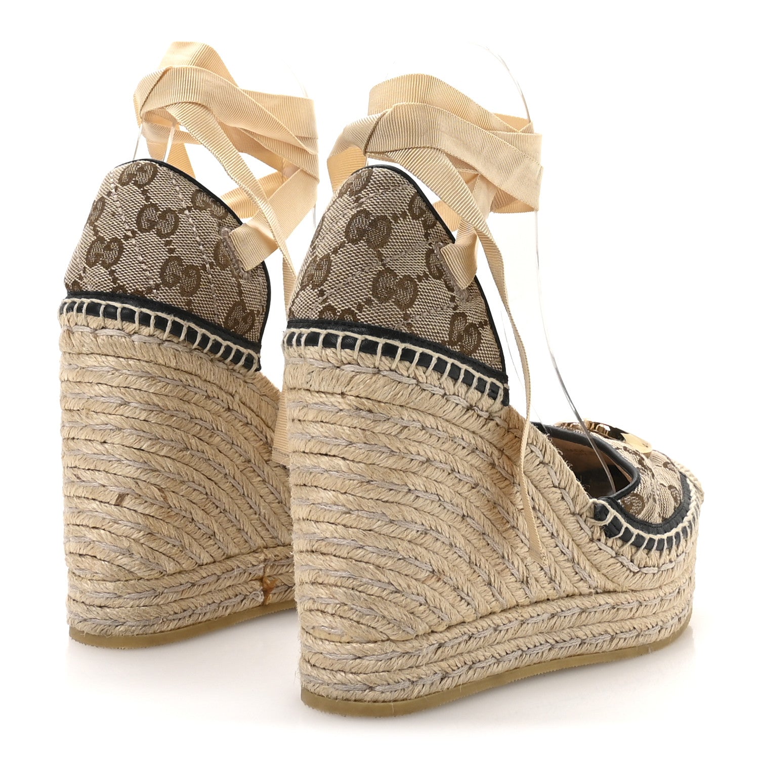 Gucci Monogram Matelasse GG Marmont Ankle Wrap Platform 35/120mm Espadrille Wedges 36 Beige Ebony Black Sand Storm 5 of 9