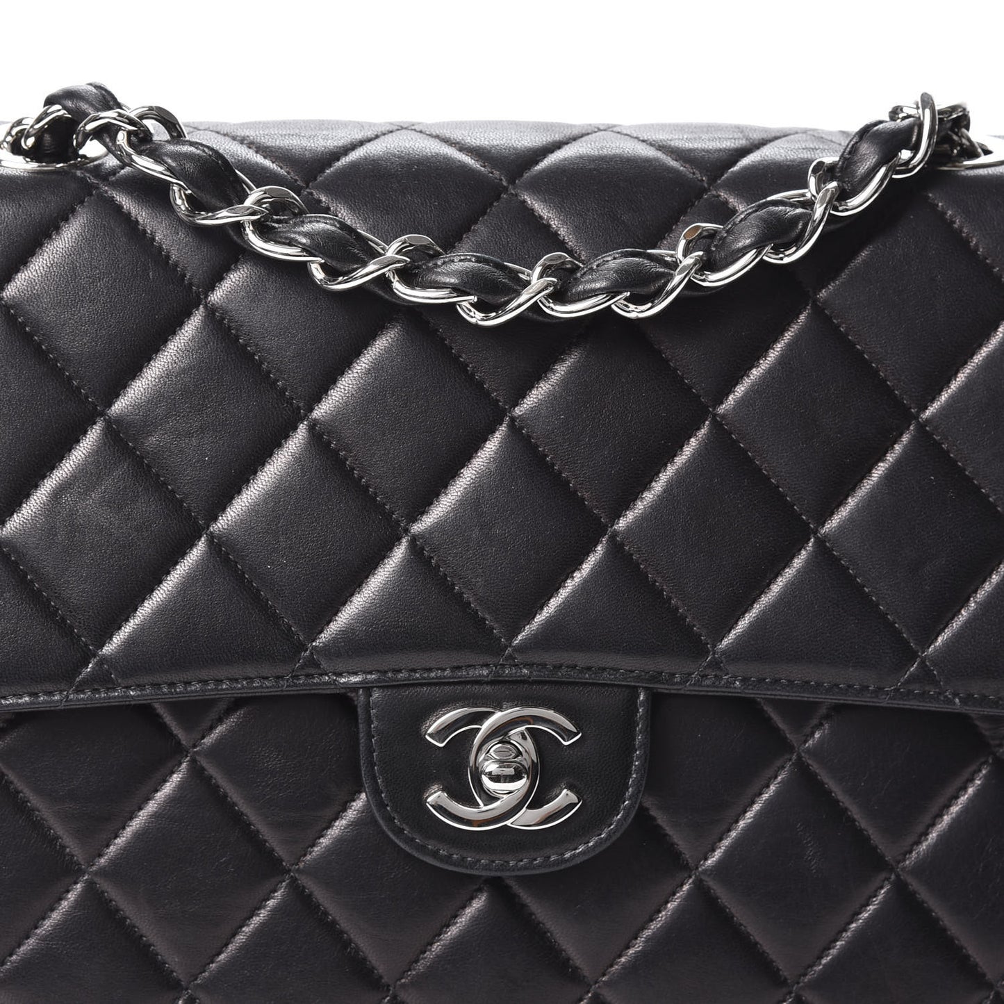 Lambskin Quilted Jumbo Single Flap Black