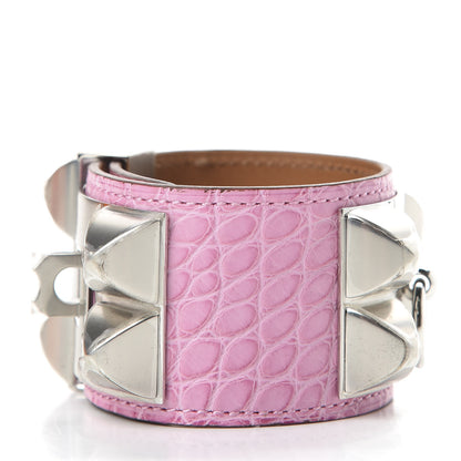 Hermes Shiny Alligator Collier De Chien CDC Bracelet T2 5P Pink 2 of 7