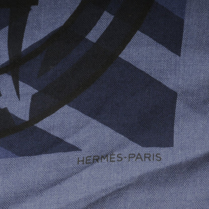 Hermes Cashmere Silk Imprimeur Fou Quadricube Shawl 140 Marine Anthracite Bleu Moyen 3 of 5