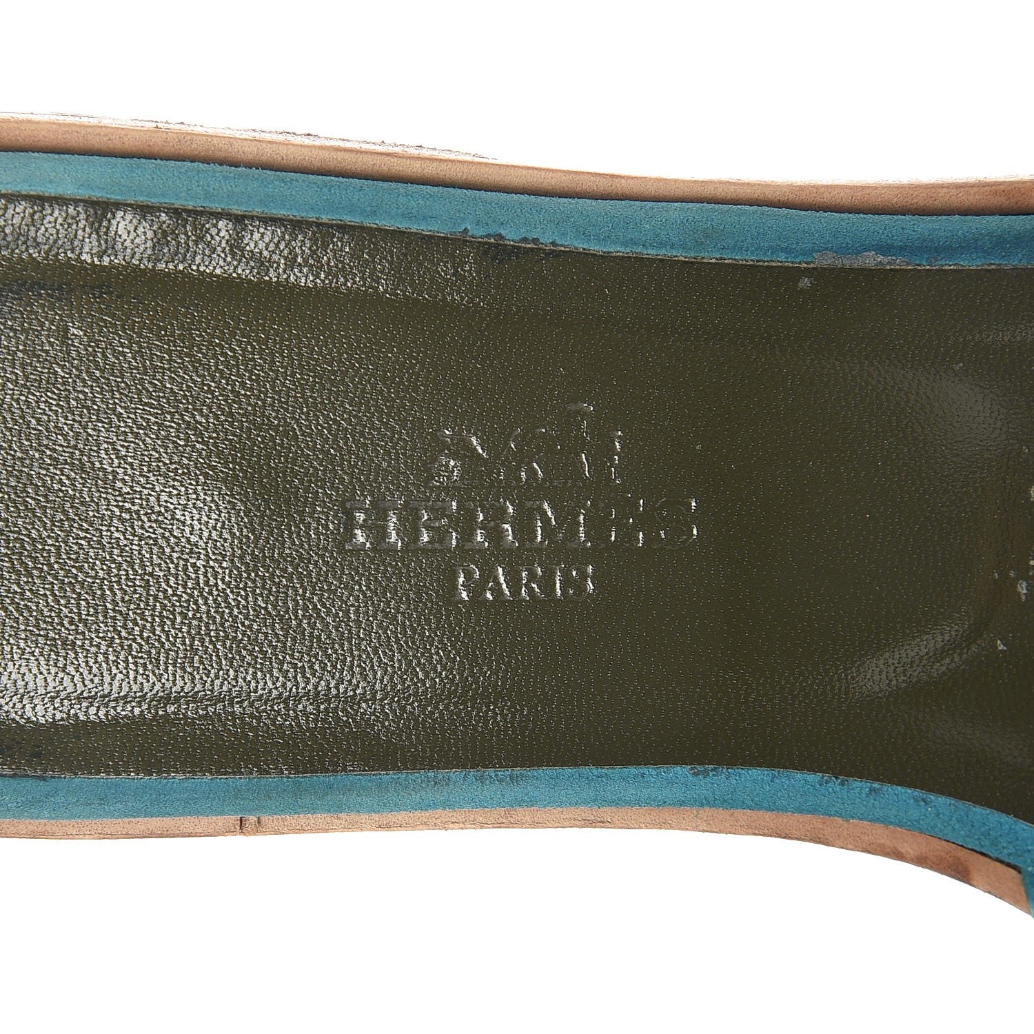 Hermes Suede Goatskin Nappa Oran Laurier Sandals 37 Bleu Thalassa Khaki 9 of 15