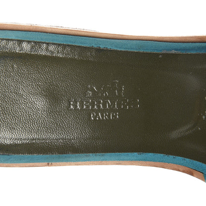 Hermes Suede Goatskin Nappa Oran Laurier Sandals 37 Bleu Thalassa Khaki 9 of 15