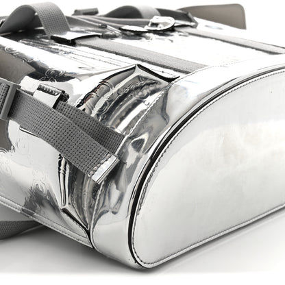 Gucci Mirror Effect GG Monogram Appia Calfskin Web Double Buckle Backpack Silver 9 of 10