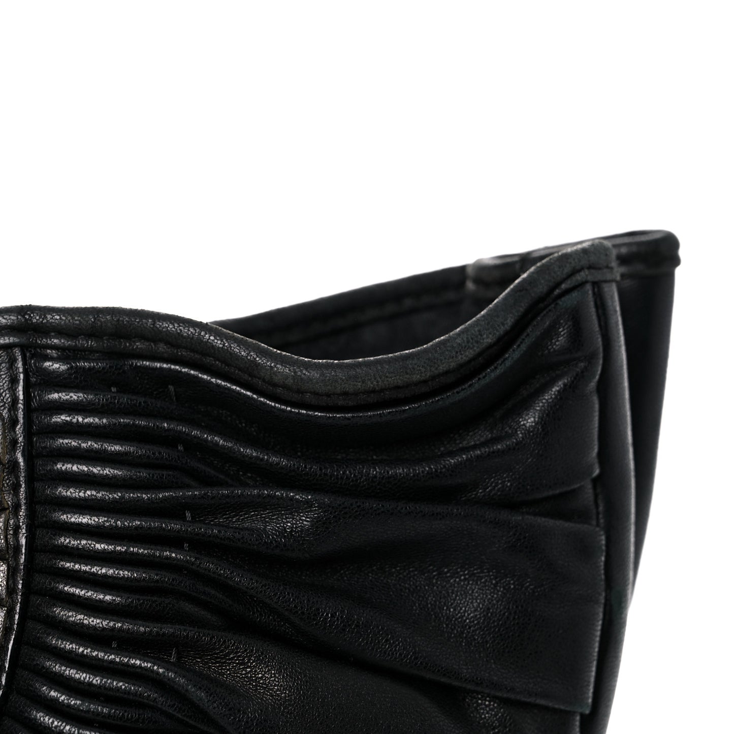 Lambskin Plisse Pleated Basket Tote Bag Black