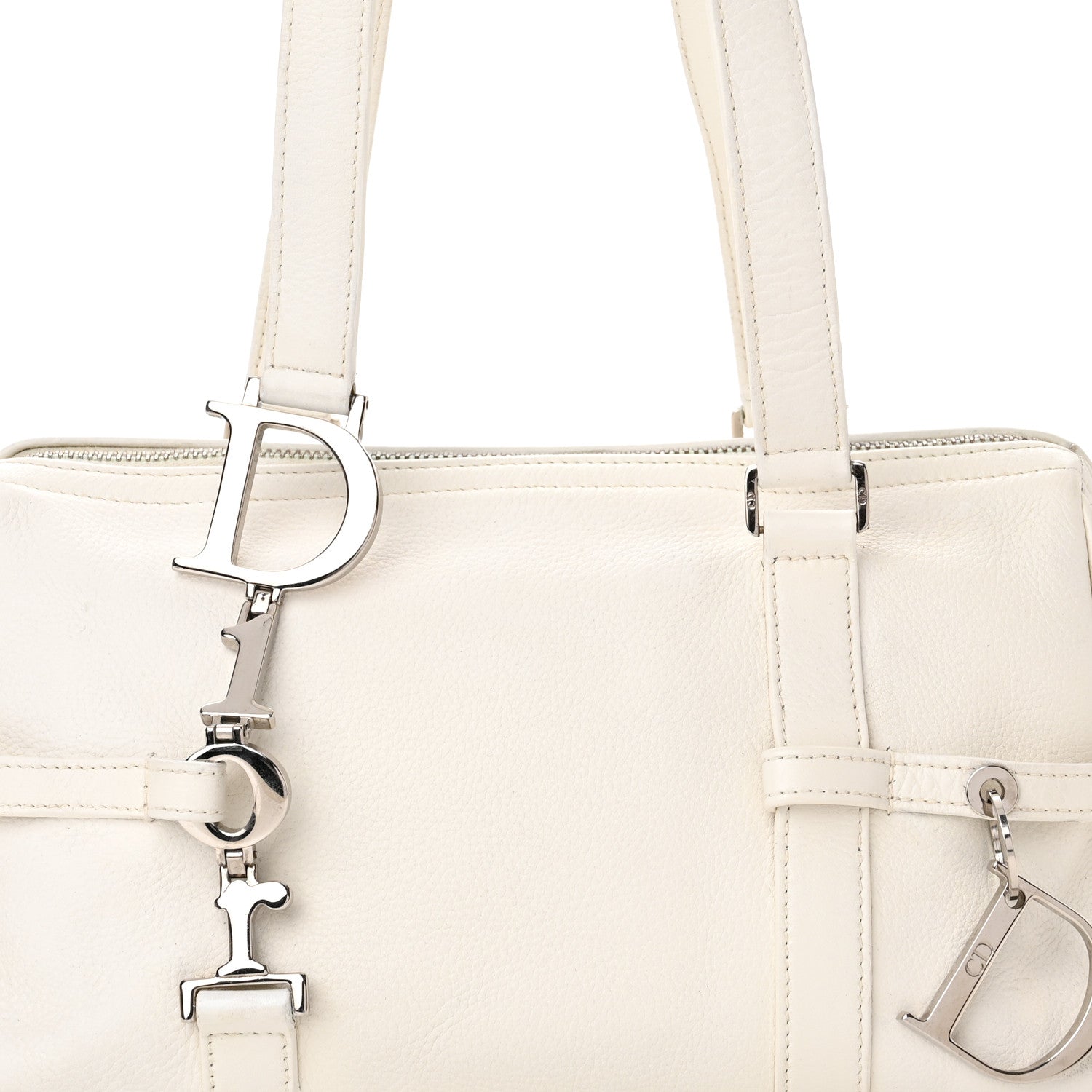 Christian Dior Calfskin Logo Charms Boston White 8 of 12