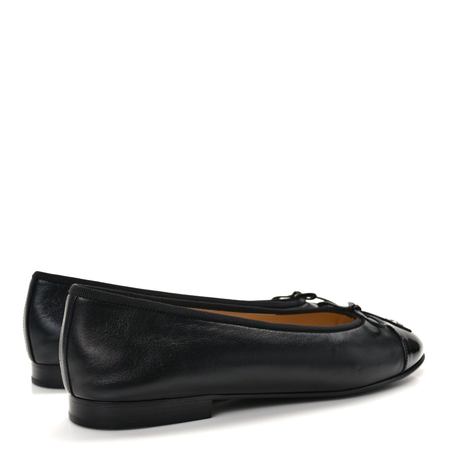 Lambskin Patent Cap Toe Ballerina Flats 39.5 Black