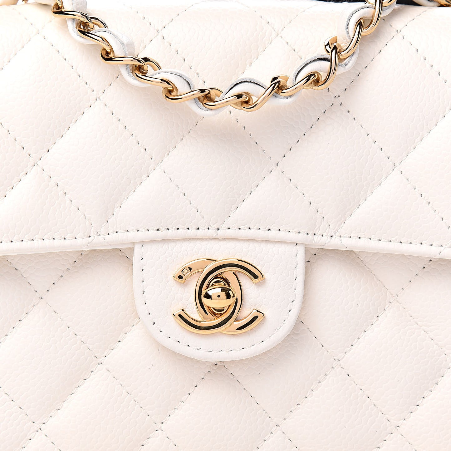 Caviar Quilted Mini Square Flap White