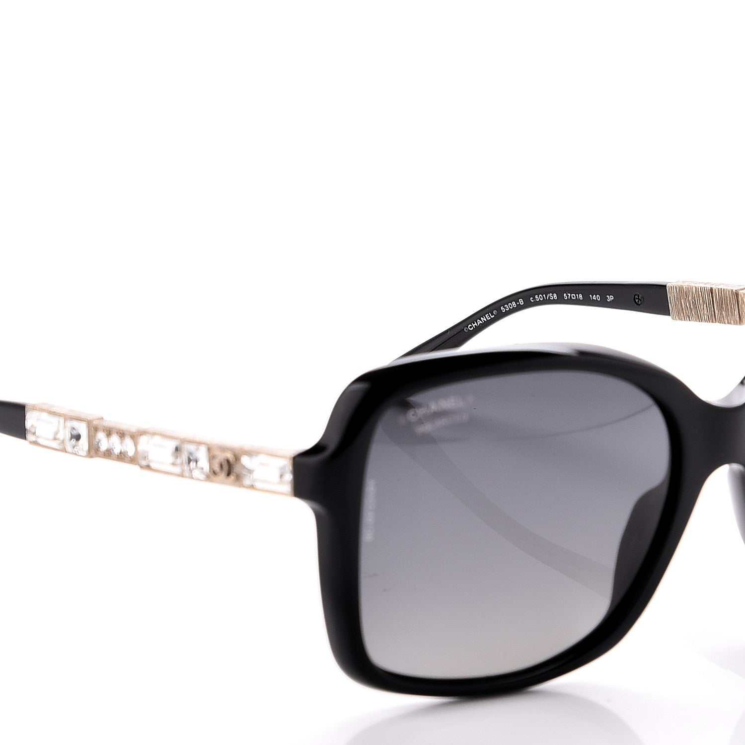 Chanel Crystal Baguette Polarized Square Sunglasses 5308-B Black 6 of 9