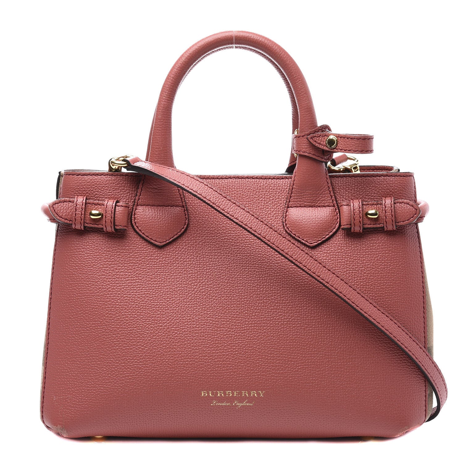 Burberry Grainy Calfskin House Check Small Banner Tote Cinnamon Red 1 of 10