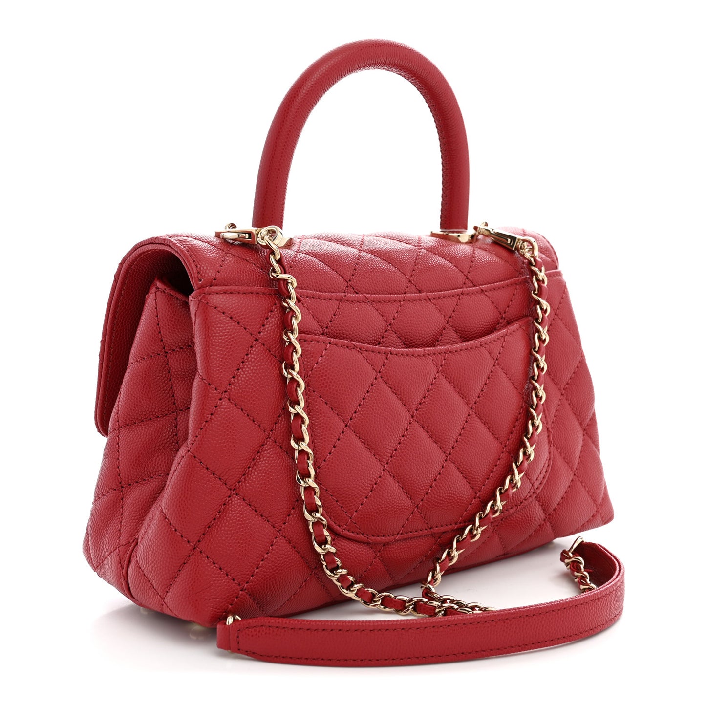 Caviar Quilted Mini Coco Handle Flap Red