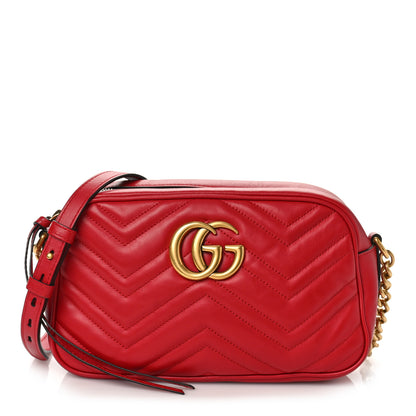 Gucci Calfskin Matelasse Small GG Marmont Chain Shoulder Bag Hibiscus Red 1 of 9