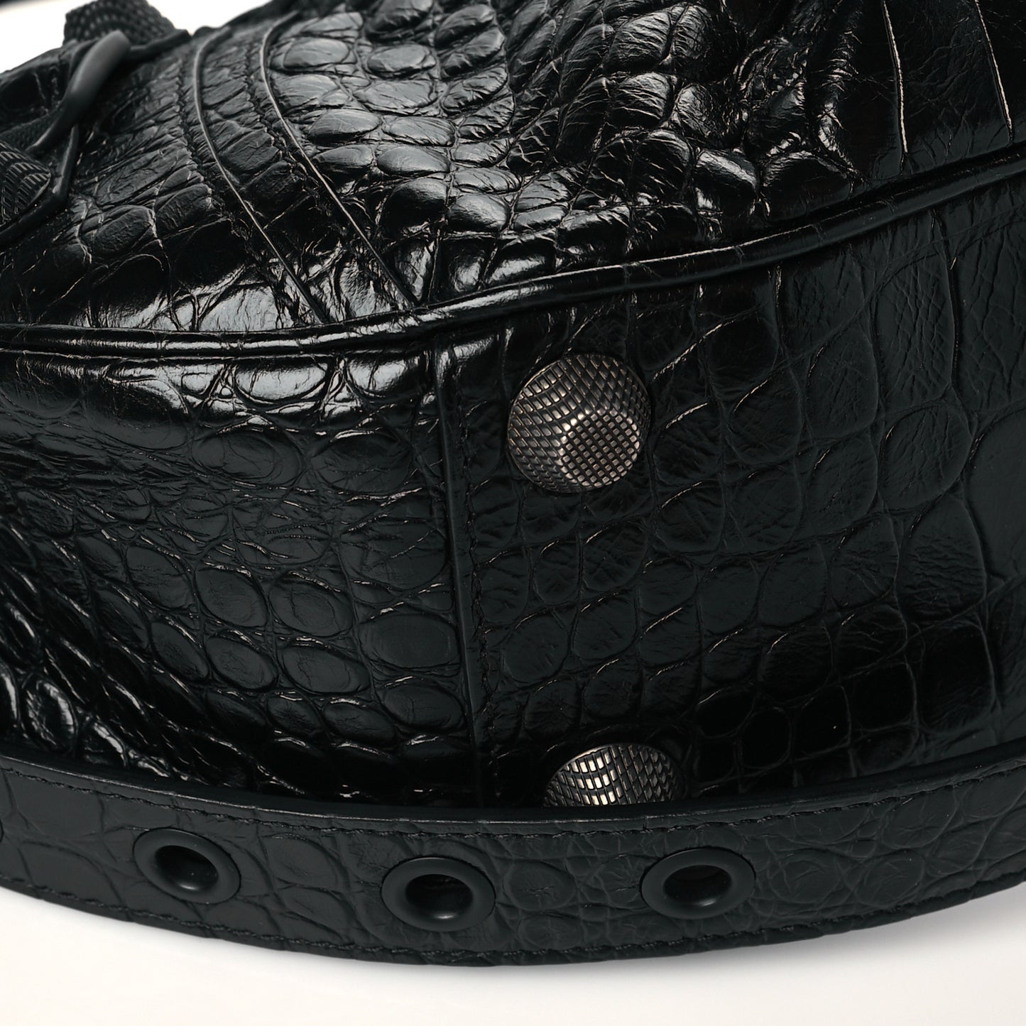 Extra Supple Calfskin Crocodile Embossed Monochrome Small Le Cagole Shoulder Bag Black
