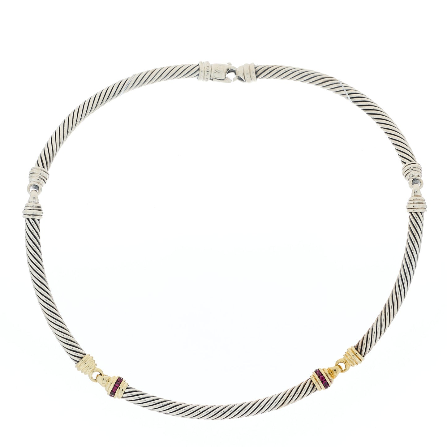 Sterling Silver 14K Yellow Gold Ruby 5mm Metro Cable Collar Necklace