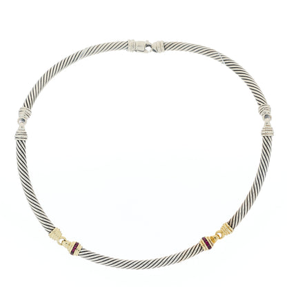 David Yurman Sterling Silver 14K Yellow Gold Ruby 5mm Metro Cable Collar Necklace 1 of 6