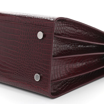 Saint Laurent Calfskin Crocodile Embossed Small Sac de Jour Wine 10 of 13