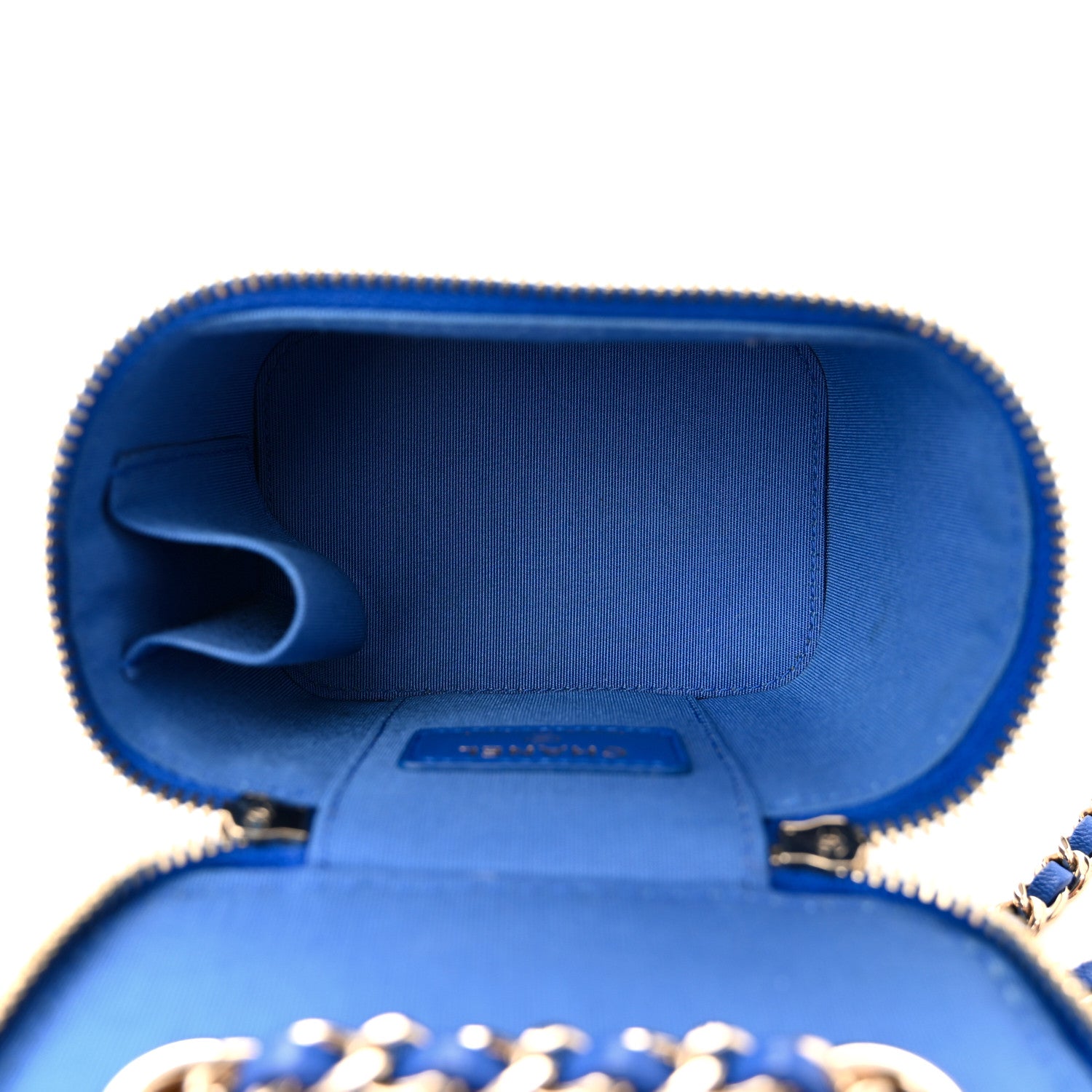 Chanel Raffia Jute Striped Mini Vanity Case With Chain Blue Beige 5 of 11