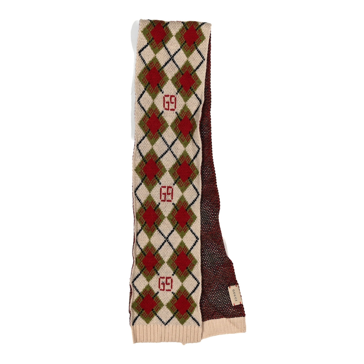 Gucci Wool Knit Scarf Beige Red 3 of 10