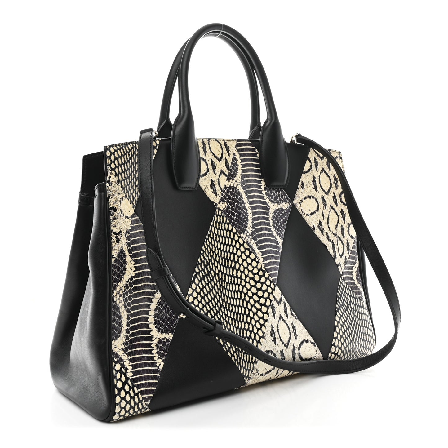 Calfskin Snakeskin Gancini Large Studio Bag Black Beige