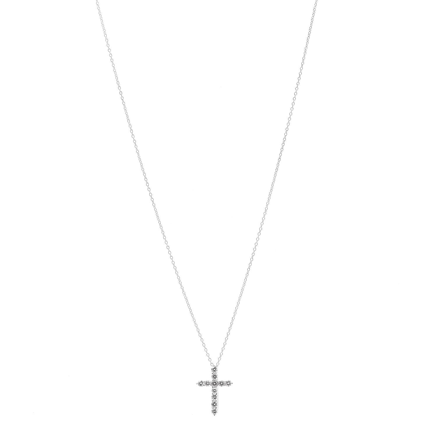 Tiffany Platinum Diamond Small Cross Pendant Necklace 1 of 14