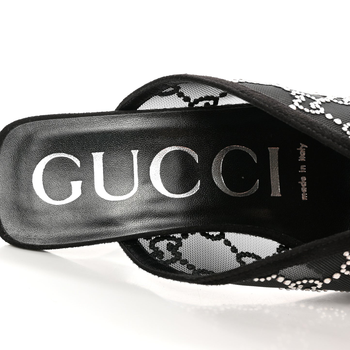 Tela Retino Kid Scamosciato Crystal GG Monogram Square G 95mm Slide Sandals 37.5 Black