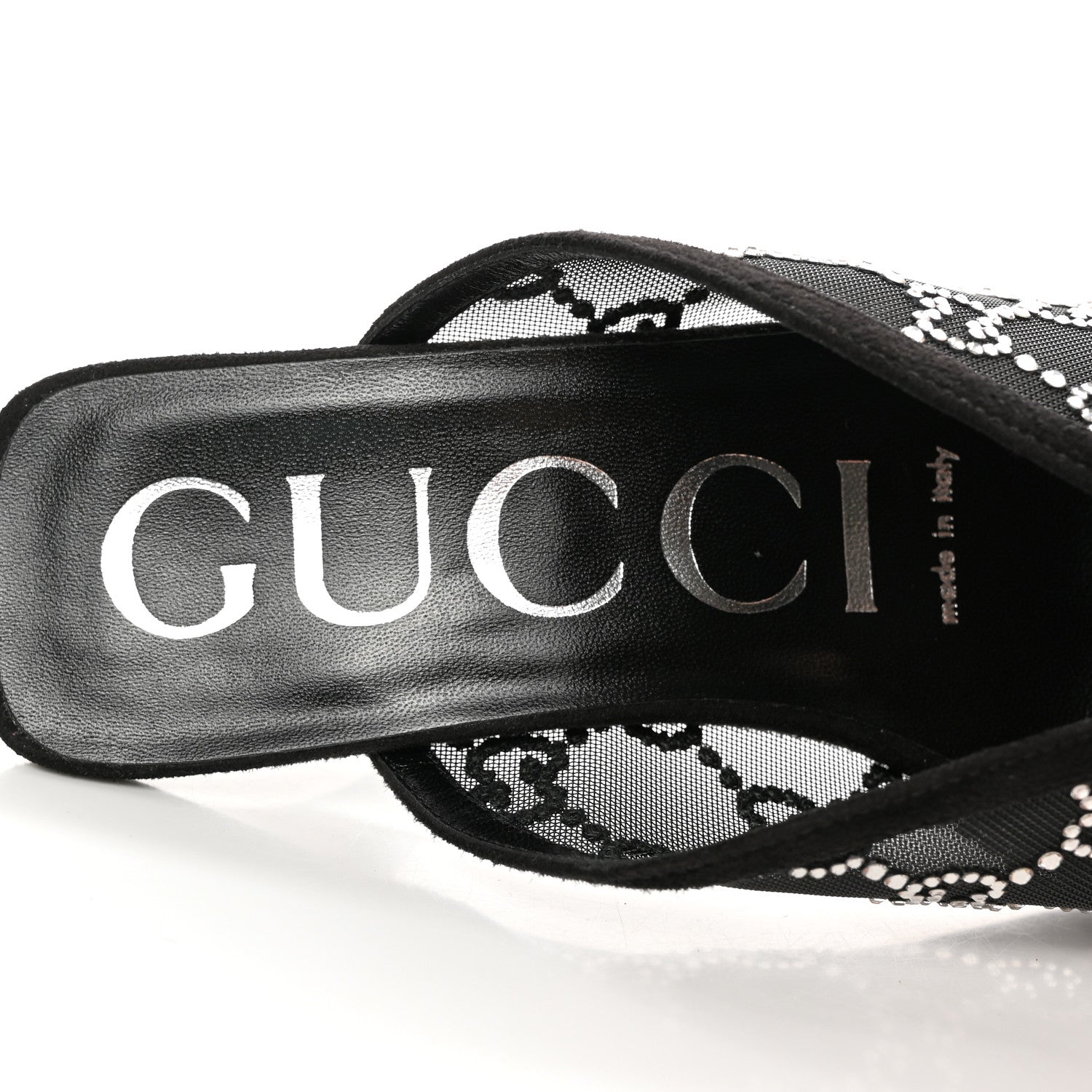 Gucci Tela Retino Kid Scamosciato Crystal GG Monogram Square G 95mm Slide Sandals 37.5 Black 8 of 12