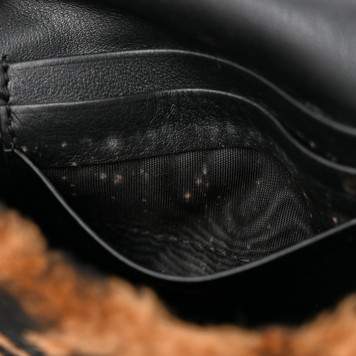 Shearling Vitello Dolce Macro FF 1974 Mini Baguette Tobacco Black