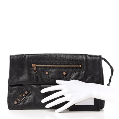 Balenciaga Agneau Giant 12 Rose Gold Hardware Envelope Clutch Black 2 of 10