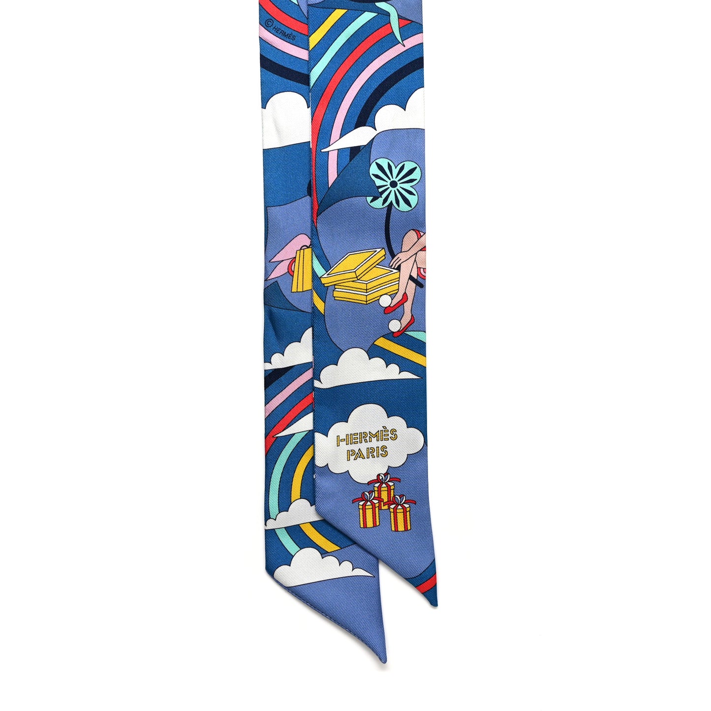 Silk Carres Volants Twilly Bleu Jaune Vif Multicolor