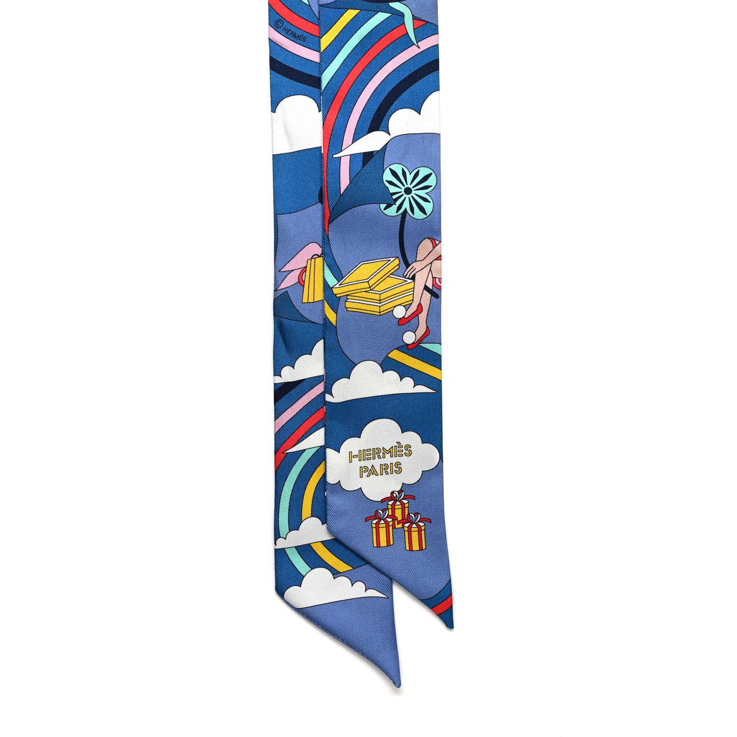 Hermes Silk Carres Volants Twilly Bleu Jaune Vif Multicolor 2 of 8