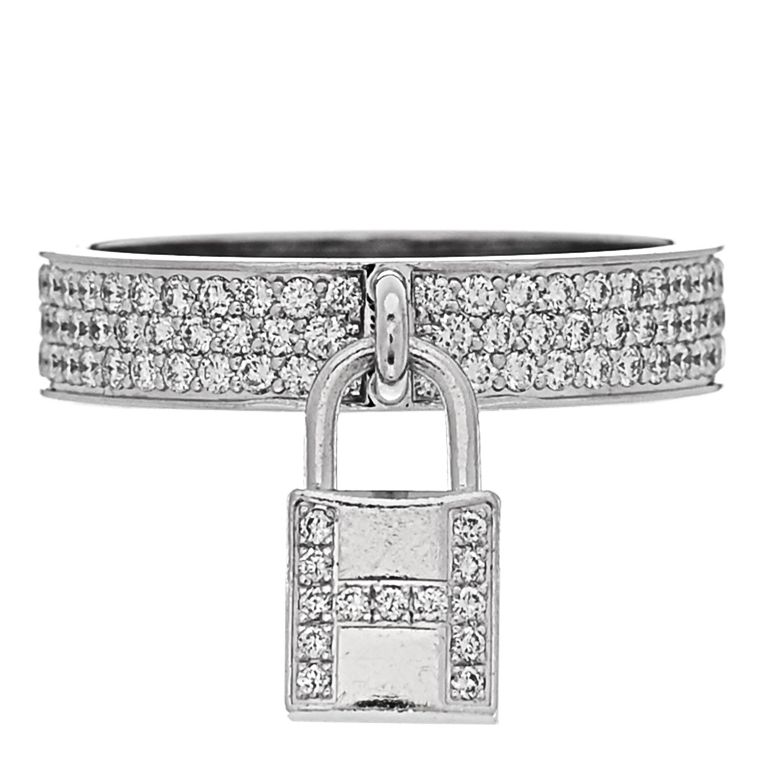 Hermes 18K White Gold Diamond MM Kelly Clochette Ring 54 7 1 of 6