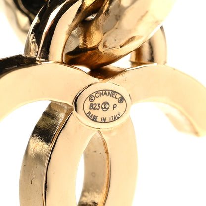 Chanel Metal Crystal Studded CC Hoop Drop Earrings Gold 4 of 5