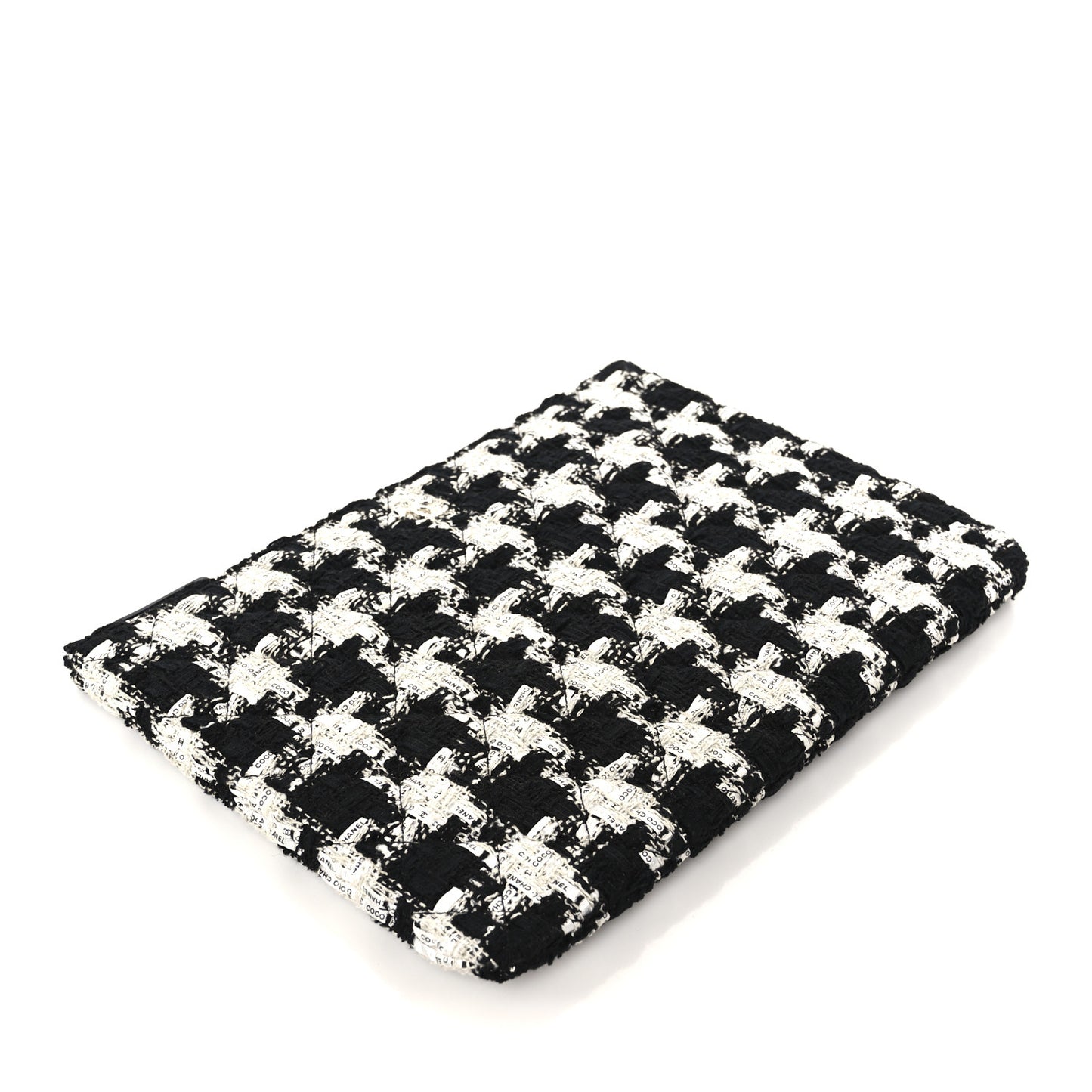 Tweed Quilted Medium Cosmetic Pouch Black Ecru White