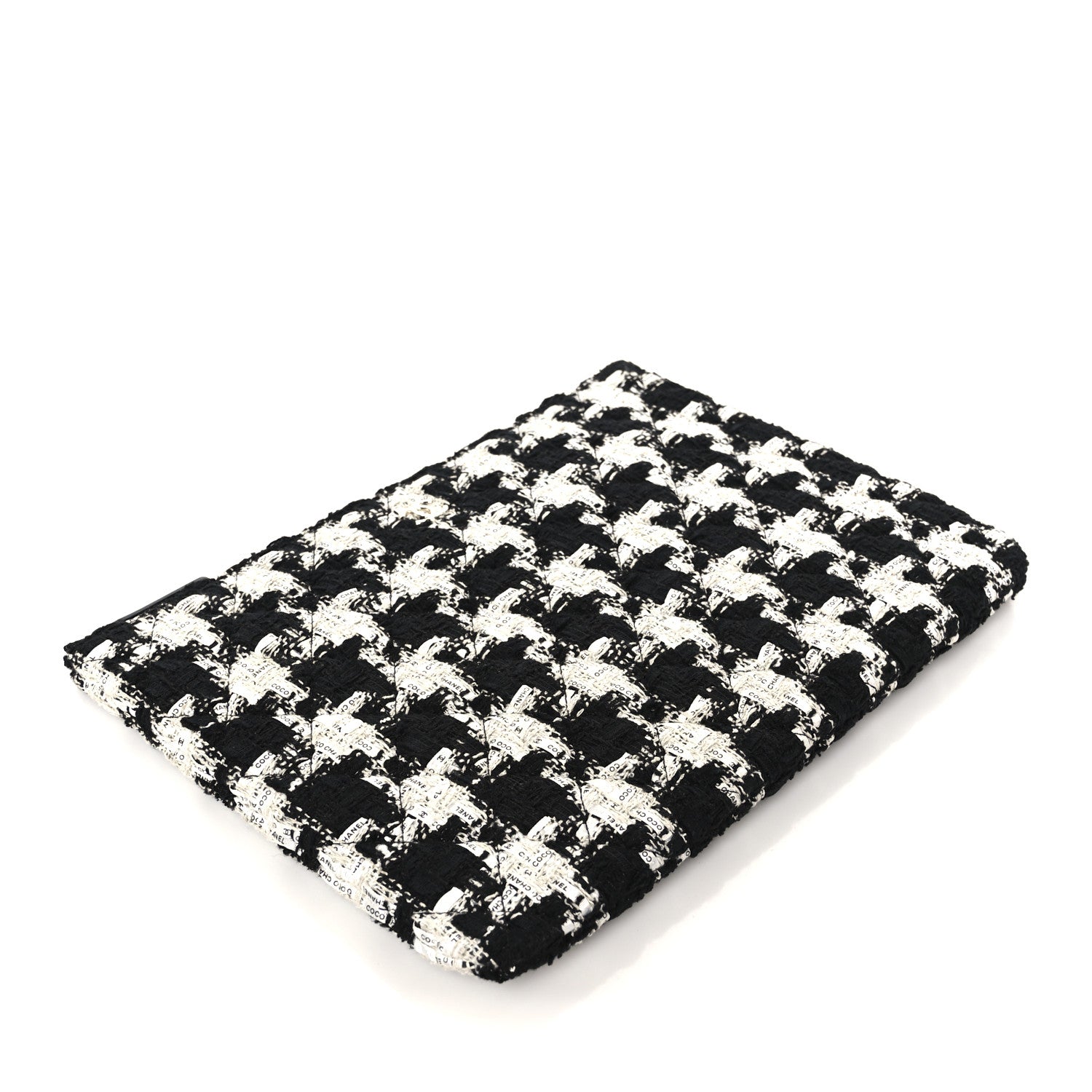 Chanel Tweed Quilted Medium Cosmetic Pouch Black Ecru White 4 of 8