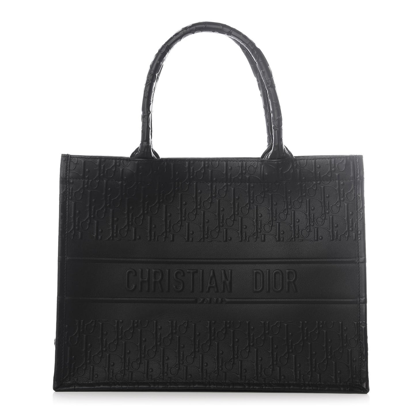 Oblique Calfskin Embossed Medium Book Tote Black