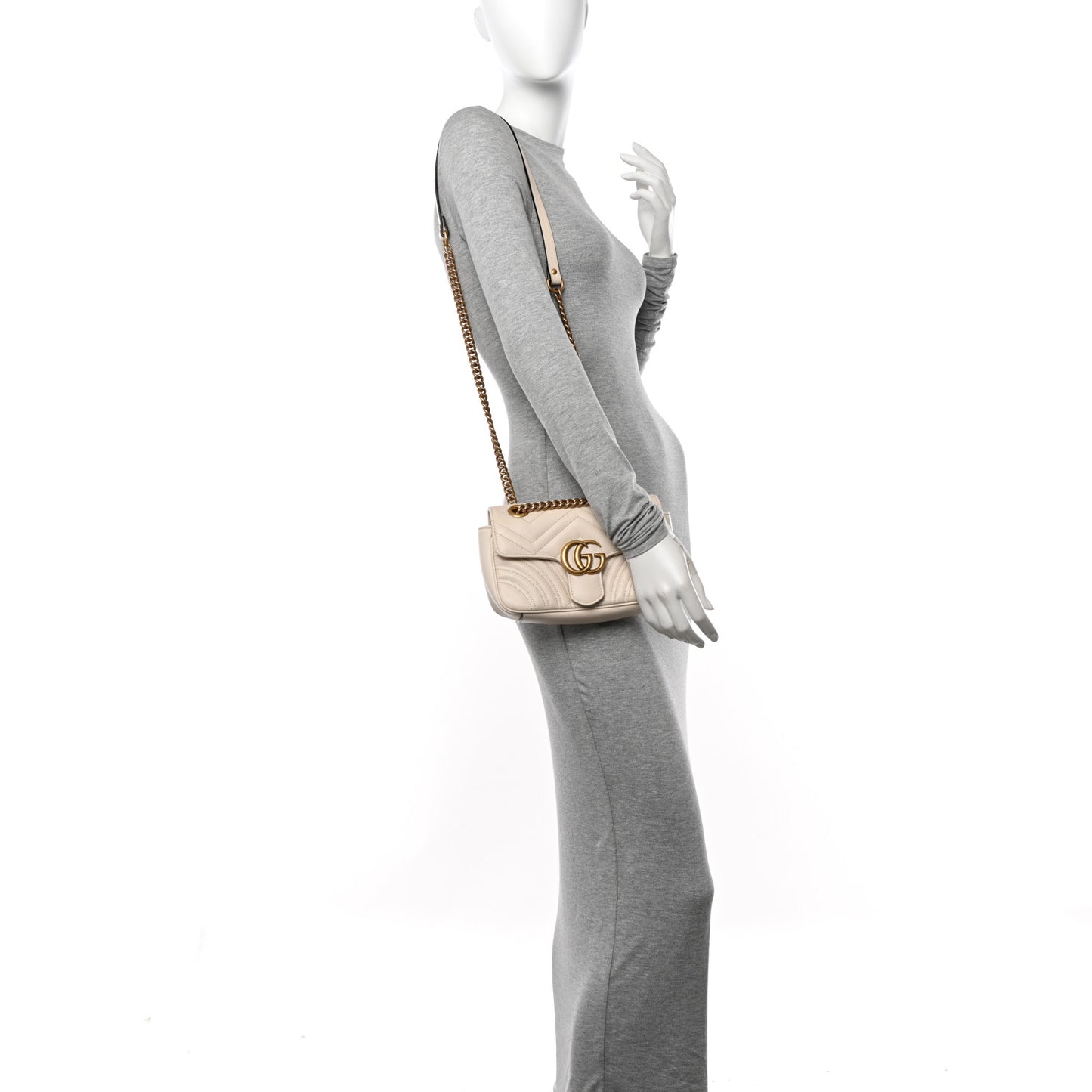 Calfskin Matelasse Mini GG Marmont Shoulder Bag White