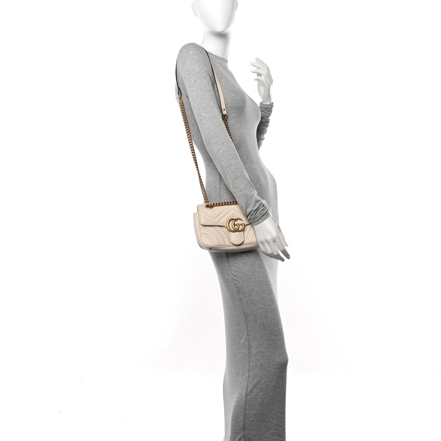 Gucci Calfskin Matelasse Mini GG Marmont Shoulder Bag White 2 of 12