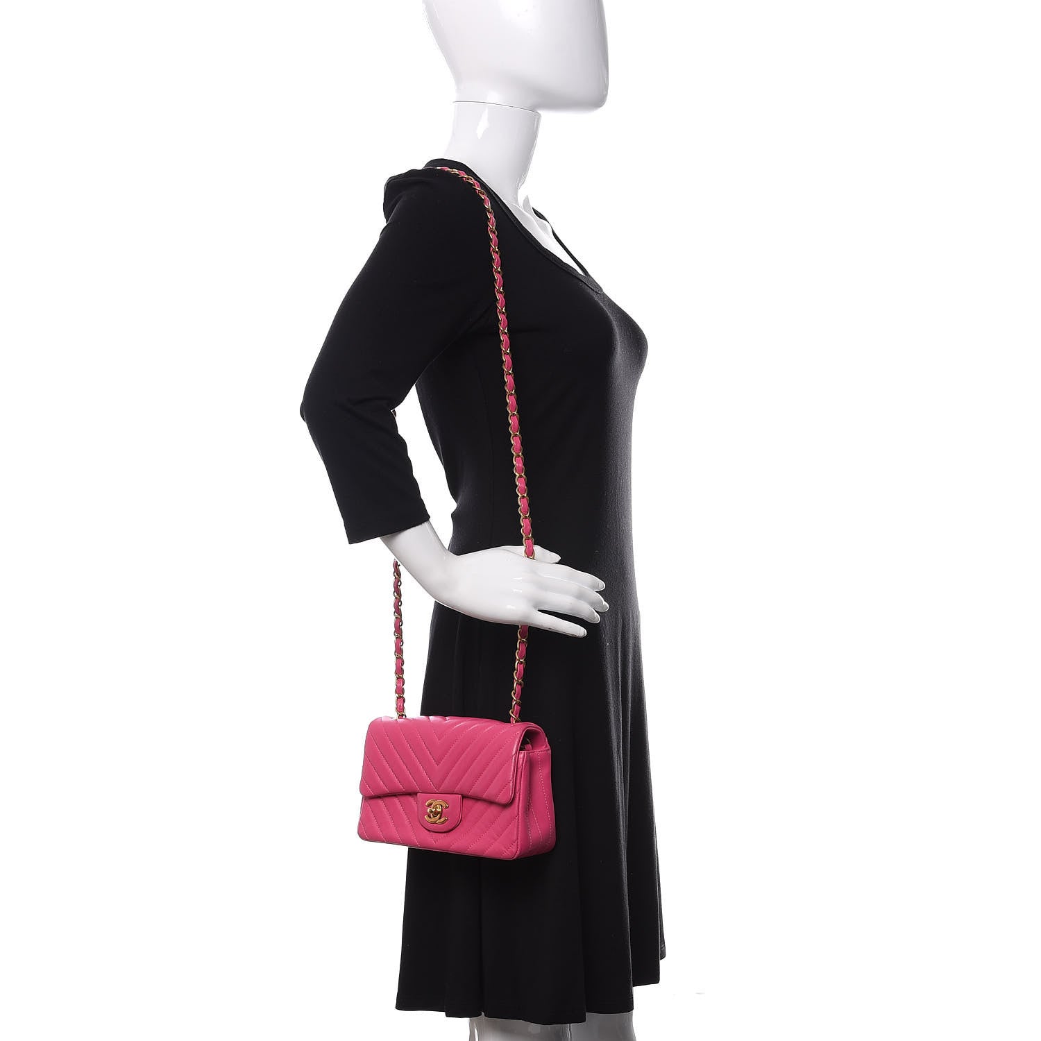 Chanel Lambskin Chevron Quilted Mini Rectangular Flap Fuchsia 2 of 15