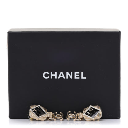 Chanel Resin Crystal Quilted CC Drop Earrings Black Gold 5 of 5