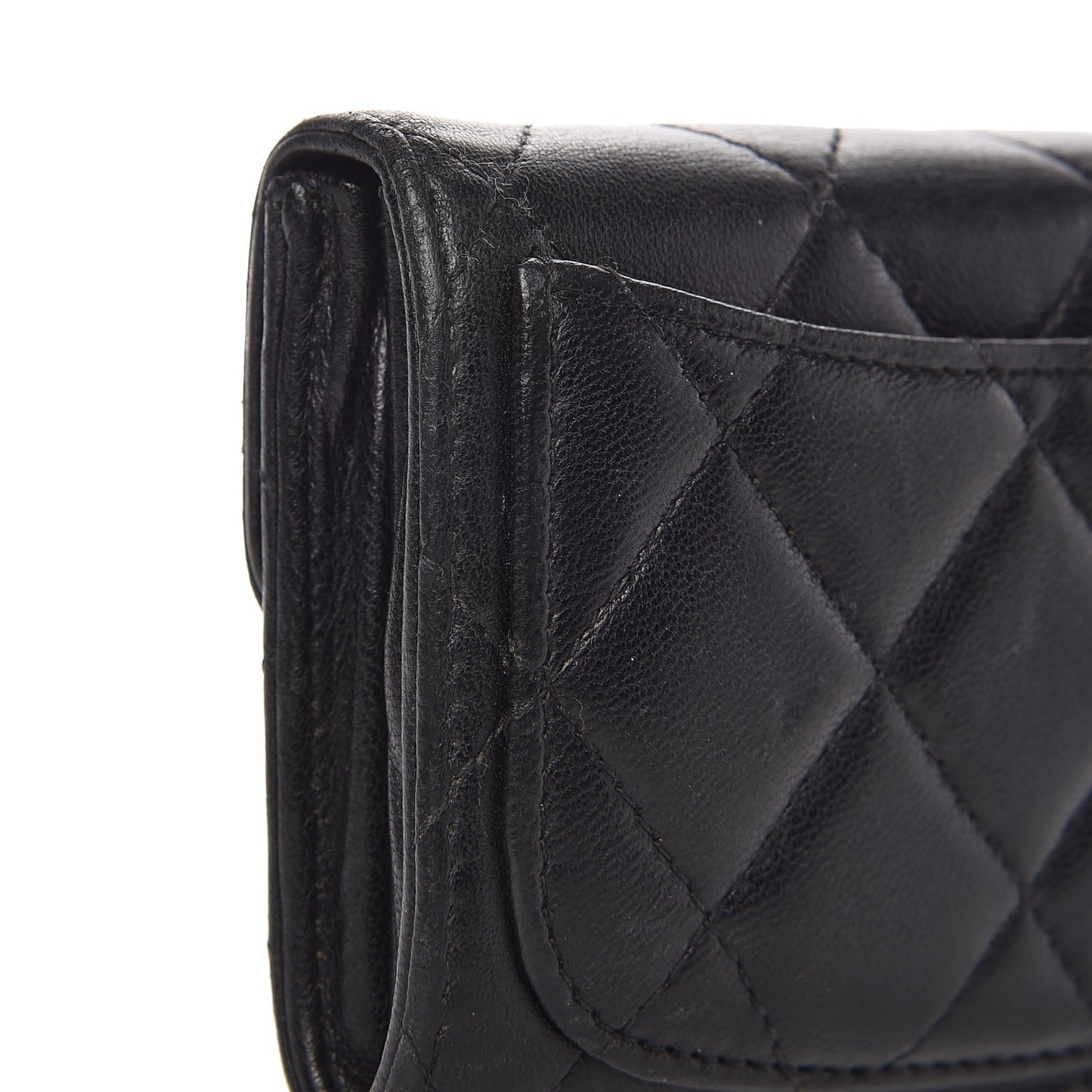 Lambskin Quilted Flap Card Holder Wallet Black