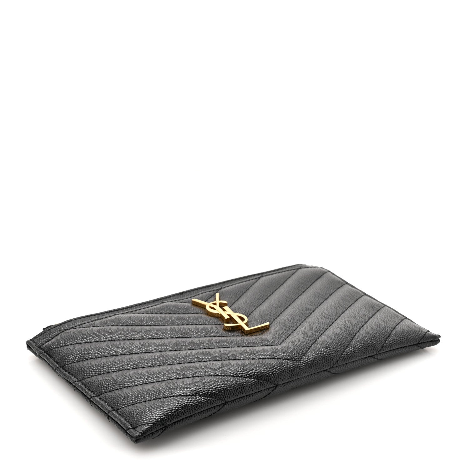 Saint Laurent Grain De Poudre Chevron Monogram Bill Pouch Black 4 of 9