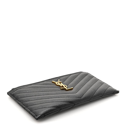 Saint Laurent Grain De Poudre Chevron Monogram Bill Pouch Black 4 of 9