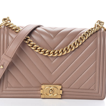 Chanel Lambskin Chevron Quilted New Medium Boy Flap Beige 8 of 10
