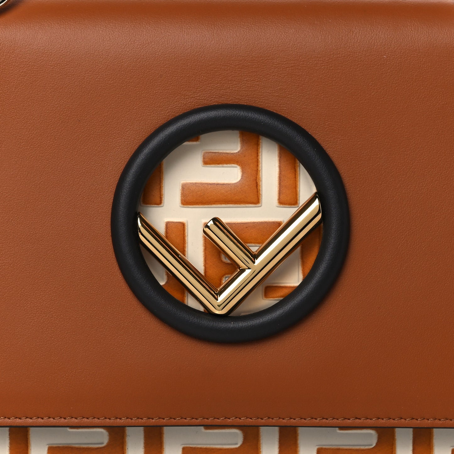 Vitello Century F is Fendi Bi-Color FF 1974 Embossed Small Kan I Shoulder Bag Camelia Saddler