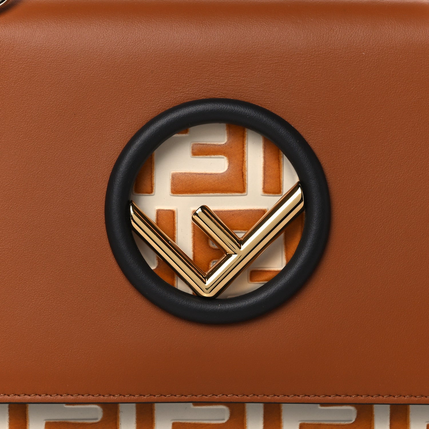 Fendi Vitello Century F is Fendi Bi-Color FF 1974 Embossed Small Kan I Shoulder Bag Camelia Saddler 8 of 10