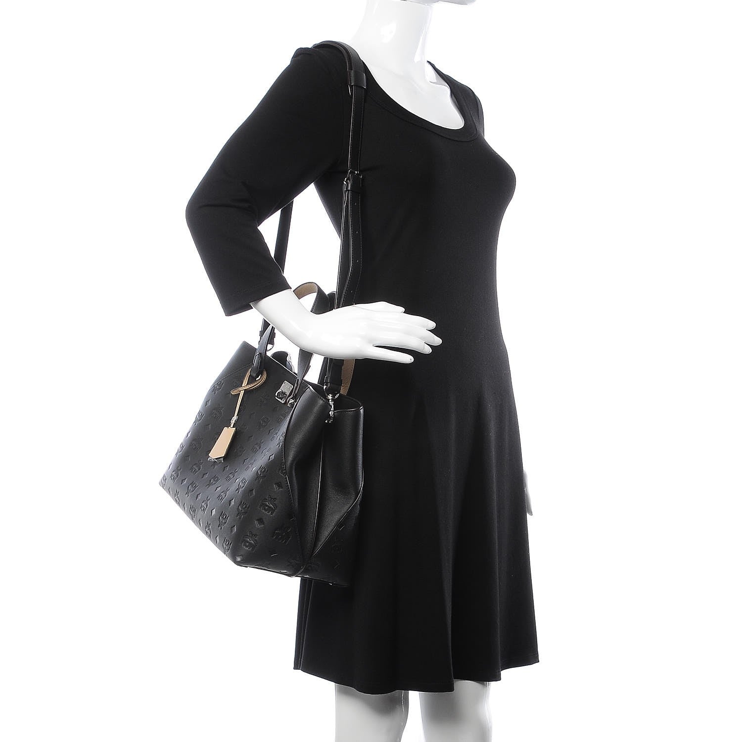 MCM Calfskin Ottomar Monogram Large Essential Tote Black 2 of 13