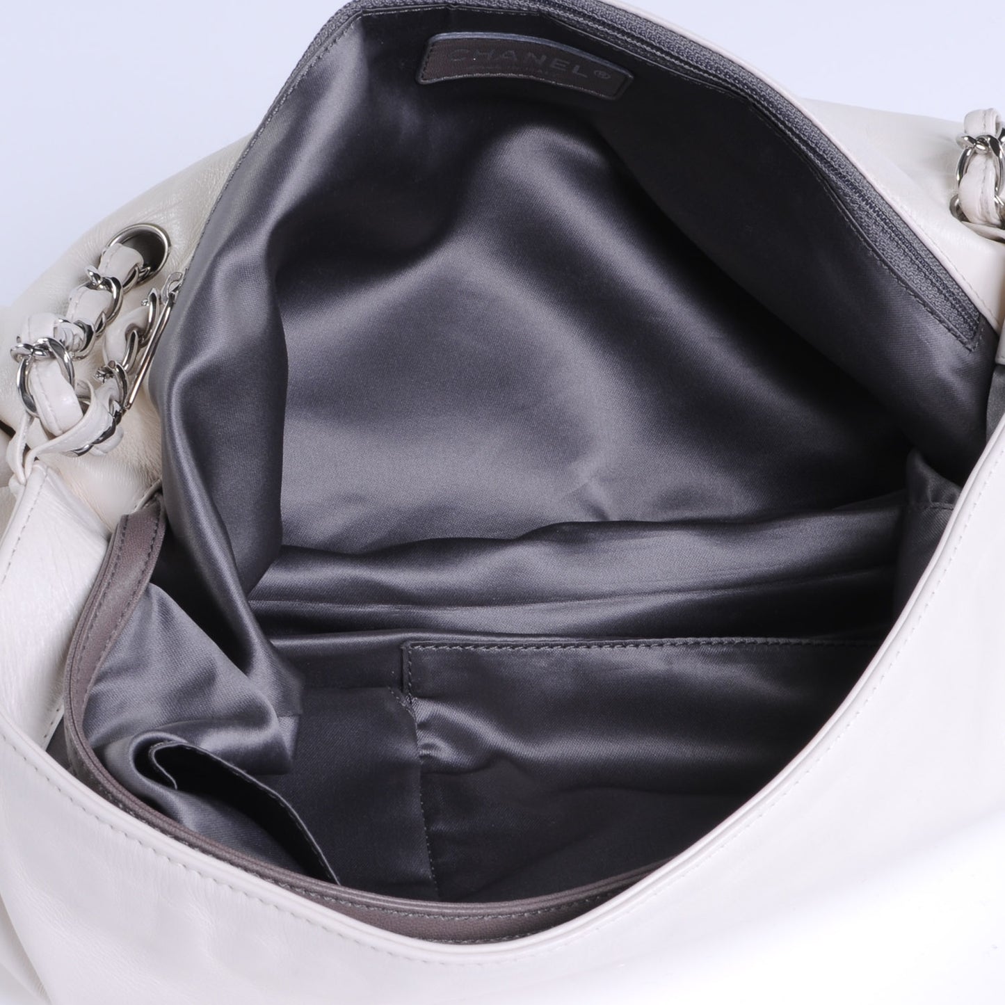 Calfskin Large Expandable Paris London Flap Bag White