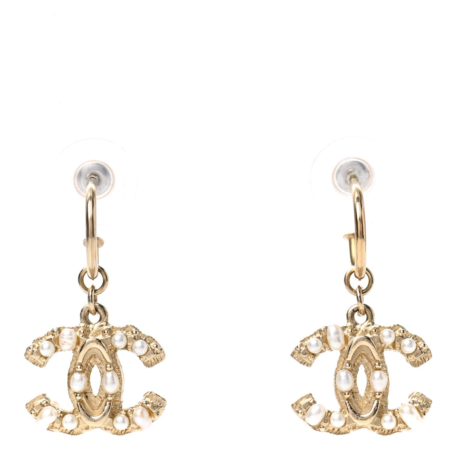 Chanel Irregular Pearl CC Drop Earrings Gold 1 of 4