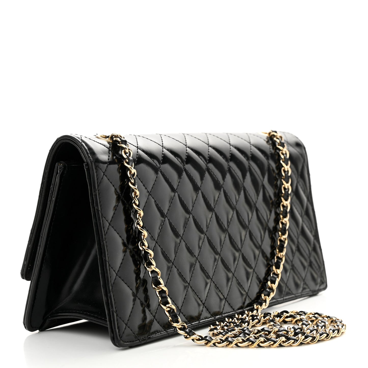 Patent Quilted Medium Single Flap Black