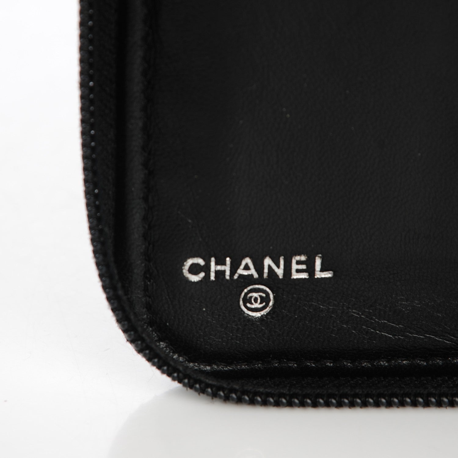 Chanel Lambskin Camellia Embossed Zip Around Organizer Wallet Black 6 of 8