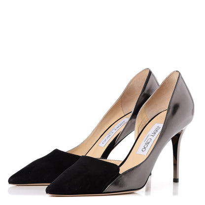 Jimmy Choo Metallic Calfskin Suede Harissa Pumps 38 Black Silver 3 of 8